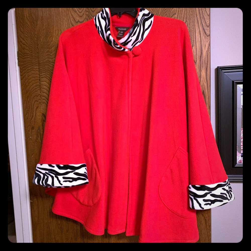 Super cute red & zebra print fleece swing jacket